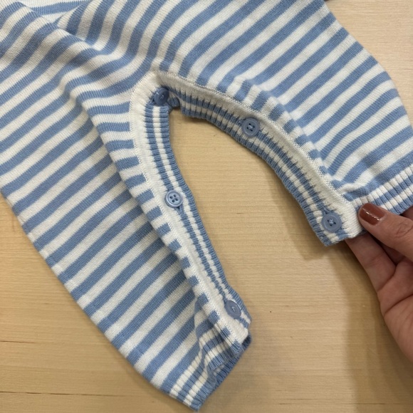 Rachel Riley Baby Boy Striped Babysuit 6M Blue Ivory Knit Long Sleeve Outfit - Picture 3 of 8